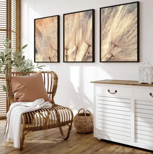 Quadro Decorativo Flores Dente de Leão com Moldura e Vidro