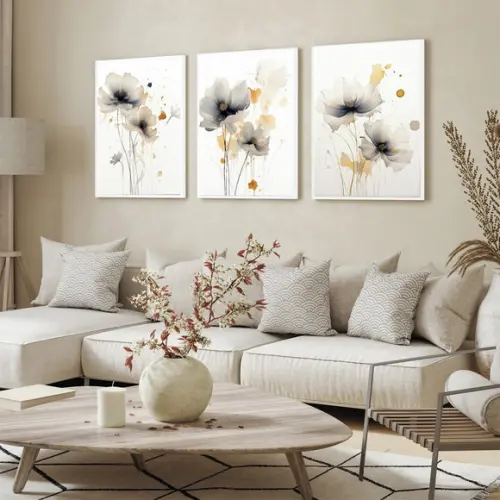 Quadro Decorativo Flores Modernas Sala Quarto Moldura Vidro