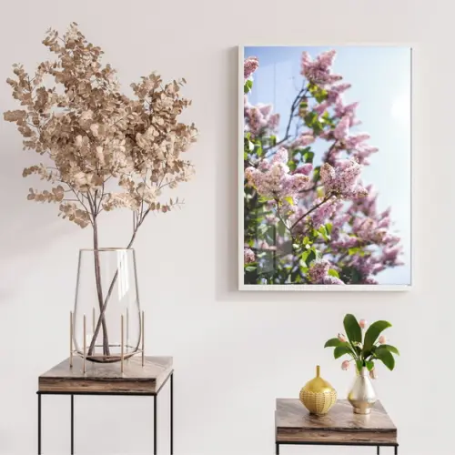 Quadro Decorativo Flores Rosa Cerejeira Com Moldura e Vidro