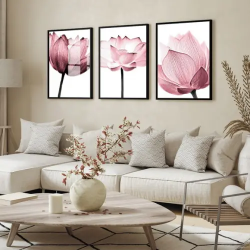 Quadro Decorativo Flores Rosa Luxo Sala Quarto Moldura Vidro