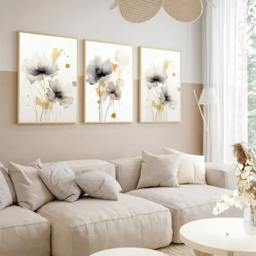 Quadro Decorativo Flores Sala Quarto Luxo com Moldura Vidro