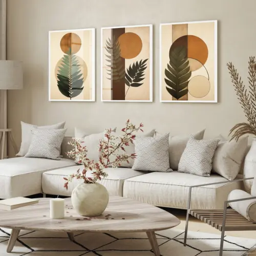 Quadro Decorativo Folhagem Marrom Boho Moderno Moldura Vidro