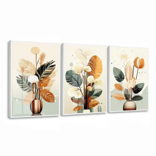 Quadro Decorativo Folhagem Moderna Sala com Moldura e Vidro