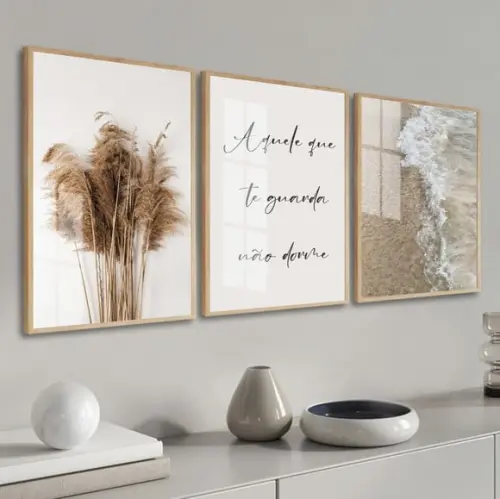 Quadro Decorativo Folhagem Praia Frases Boho Moldura E Vidro