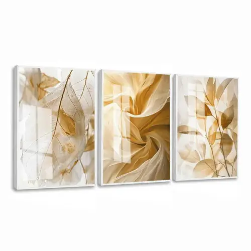 Quadro Decorativo Folhagem Nude Bege Claro com Moldura Vidro