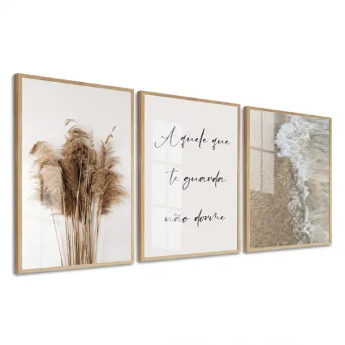 Quadro Decorativo Folhagem Praia Frases Boho Moldura E Vidro