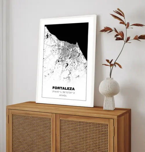 Quadro Decorativo Fortaleza Ceará Cidades Mapa com Moldura