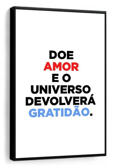 Quadro Decorativo Frase Amor Gratidão Casa Sala Com Moldura