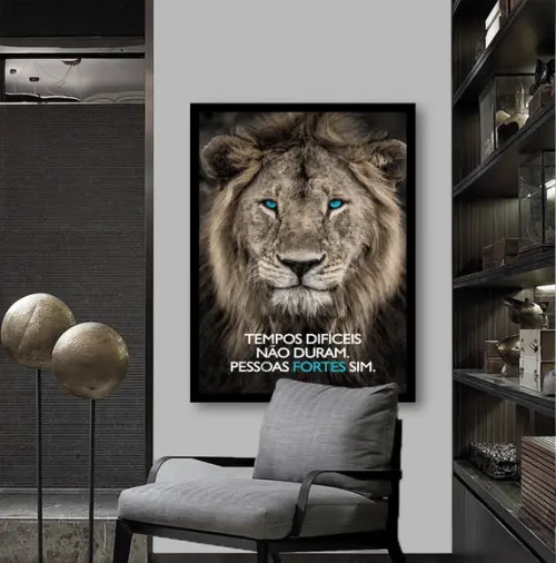 Quadro Decorativo Frase Motivação Leão De Judá Com Moldura