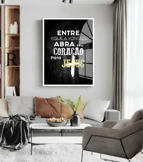 Quadro Decorativo Frase Motivacional Jesus Moldura e Vidro