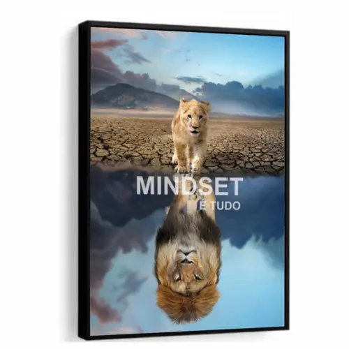 Quadro Decorativo Frase Motivacional Mindset Leão Moldura