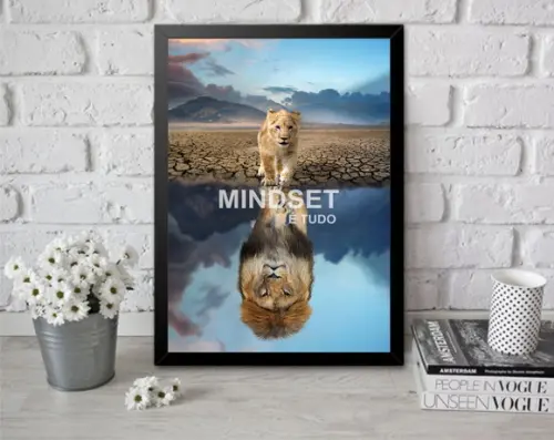 Quadro Decorativo Frase Motivacional Mindset Leão Moldura