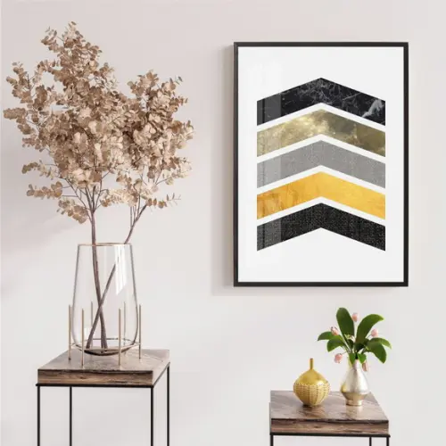 Quadro Decorativo Geométrico Amarelo Abstrato Moldura Vidro