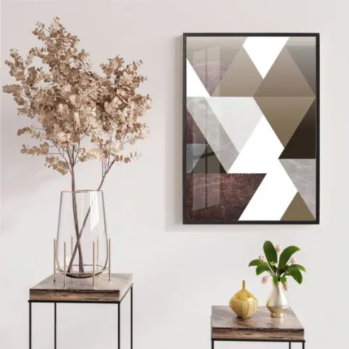 Quadro Decorativo Geométrico Abstrato Marrom Moldura e Vidro