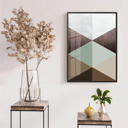 Quadro Decorativo Geométrico Marrom Abstrato Moldura e Vidro