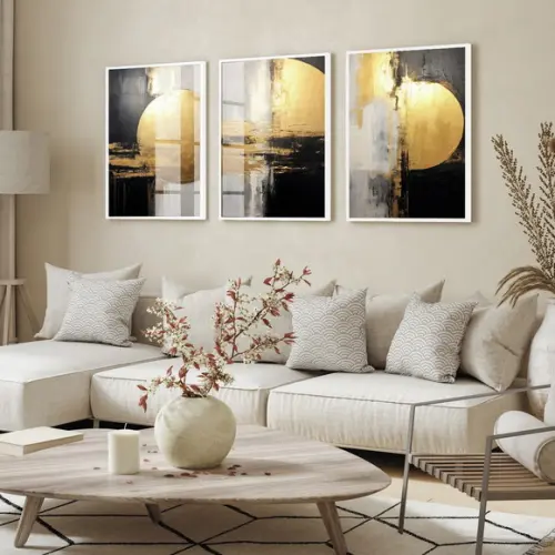 Quadro Decorativo Geométrico Moderno Dourado Moldura e Vidro