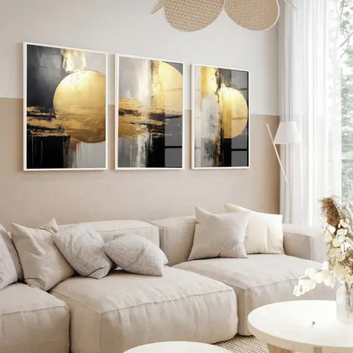 Quadro Decorativo Geométrico Moderno Dourado Moldura e Vidro
