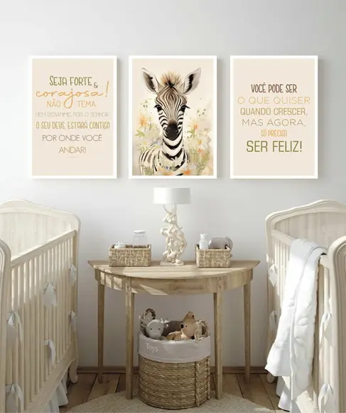 Quadro Decorativo Infantil Personalizado Animais com Moldura