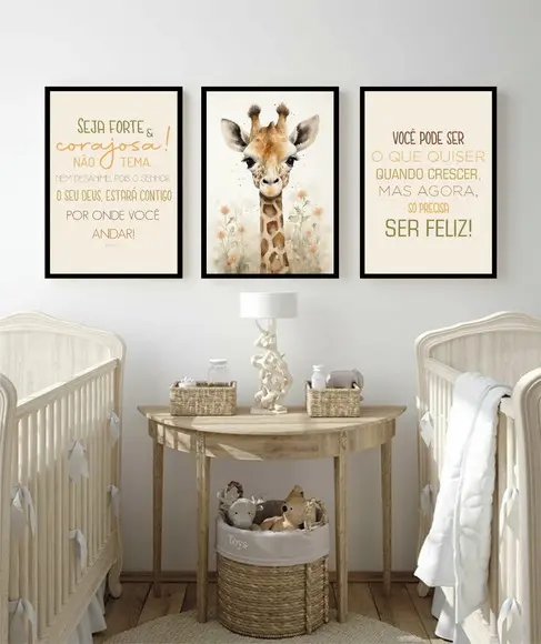 Quadro Decorativo Infantil Personalizado Animais com Moldura