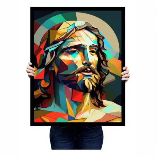 Quadro Decorativo Jesus Cristo Colorido Moderno com Moldura
