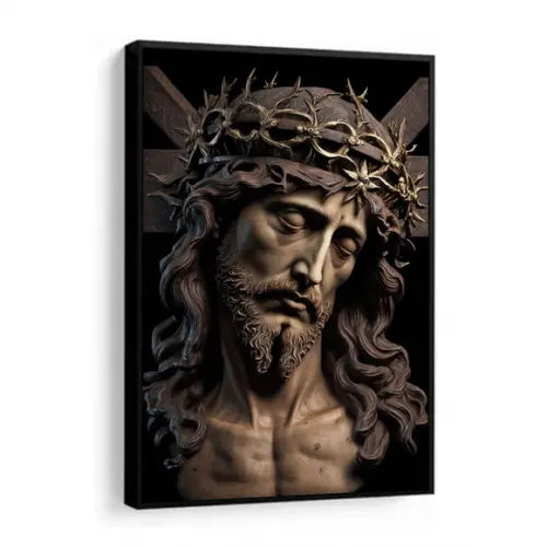 Quadro Decorativo Jesus Cristo Coroa de Espinhos com Moldura