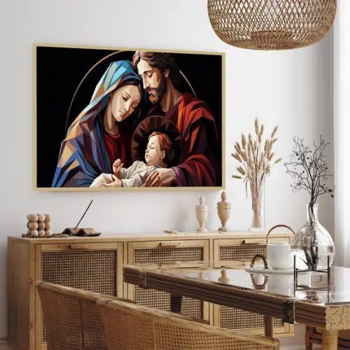 Quadro Decorativo Jesus Maria e Josè Religioso com Moldura
