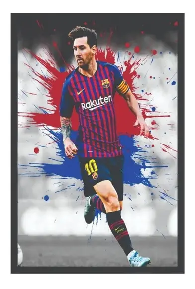 Quadro Decorativo Jogador Futebol Messi Barcelona Moldura