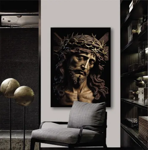 Quadro Decorativo Jesus Cristo Coroa de Espinhos com Moldura