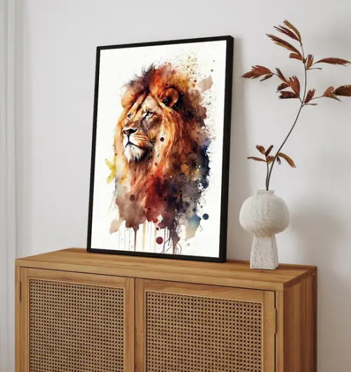 Quadro Decorativo Leão Colorido Moderno Quarto Sala Moldura