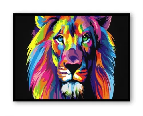 Quadro Decorativo Leão Da Tribo De Juda Colorido Com Moldura