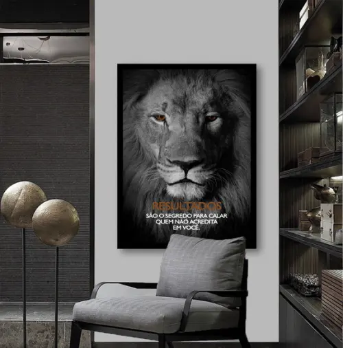 Quadro Decorativo Leão De Judá Frases Motivação Com Moldura