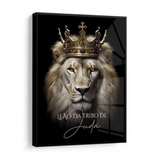 Quadro Decorativo Leão de Judá Jesus Cristo Frases com Vidro