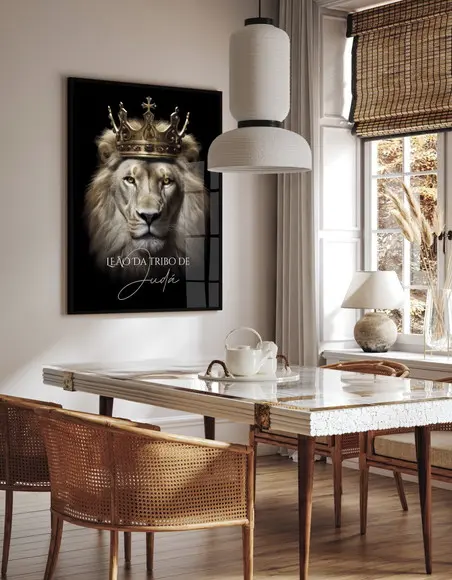 Quadro Decorativo Leão de Judá Jesus Cristo Frases com Vidro