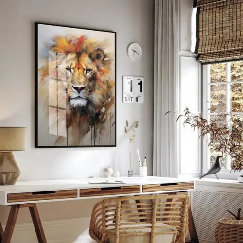 Quadro Decorativo Leão de Judá Moderno com Moldura e Vidro