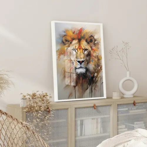 Quadro Decorativo Leão de Judá Moderno Luxo Moldura e Vidro