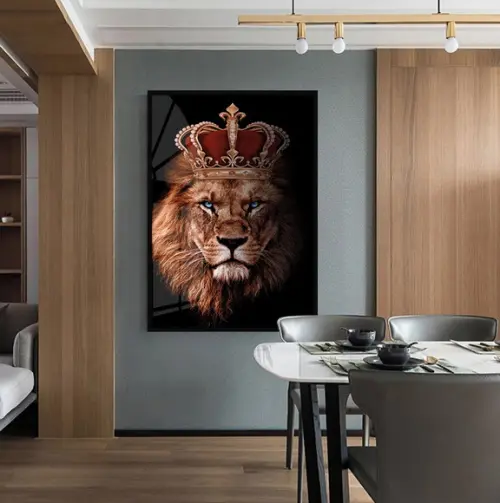 Quadro Decorativo Leão de Judá Rei Coroa com Moldura e Vidro
