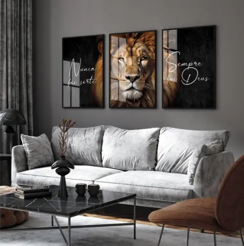 Quadro Decorativo Leão Nunca Foi Sorte Sempre Foi Deus 50x70