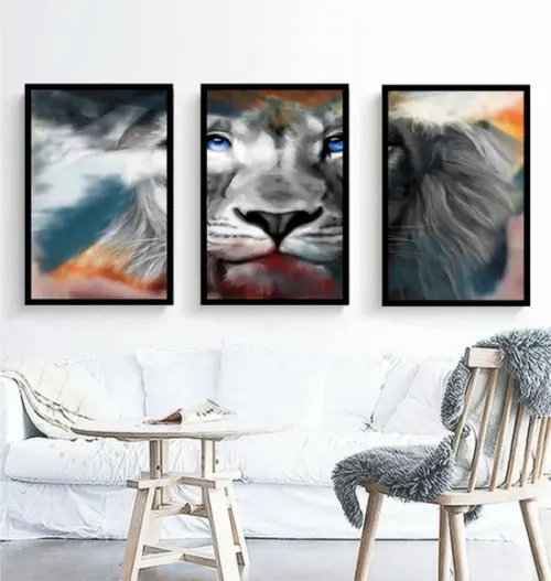 Quadro Decorativo Leão De Judá Para Salas Trio Com Moldura