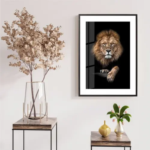 Quadro Decorativo Leão Para Quarto Sala Com Moldura e Vidro