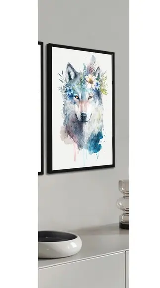 Quadro Decorativo Lobo Moderno Luxo com Moldura e Vidro