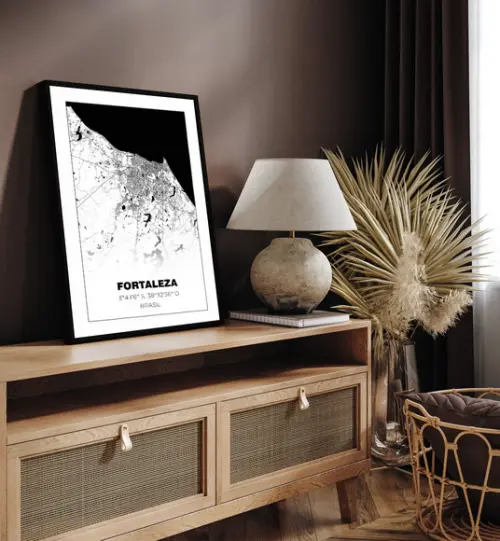 Quadro Decorativo Mapa Fortaleza Ceará Cidades com Moldura