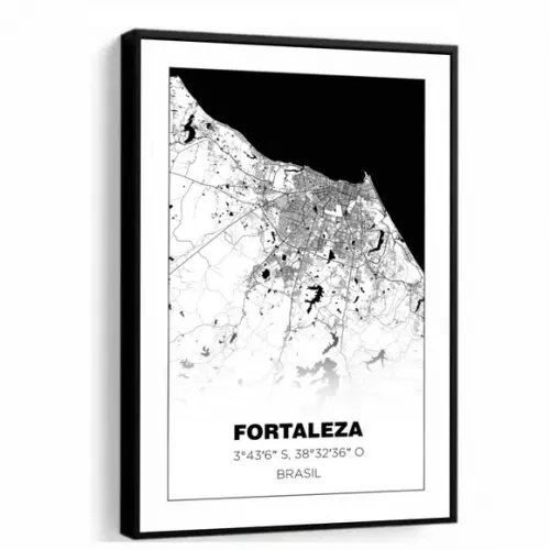 Quadro Decorativo Mapa Fortaleza Ceará Cidades com Moldura