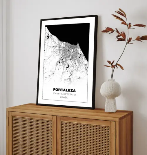 Quadro Decorativo Mapa Fortaleza Ceará Cidades com Moldura