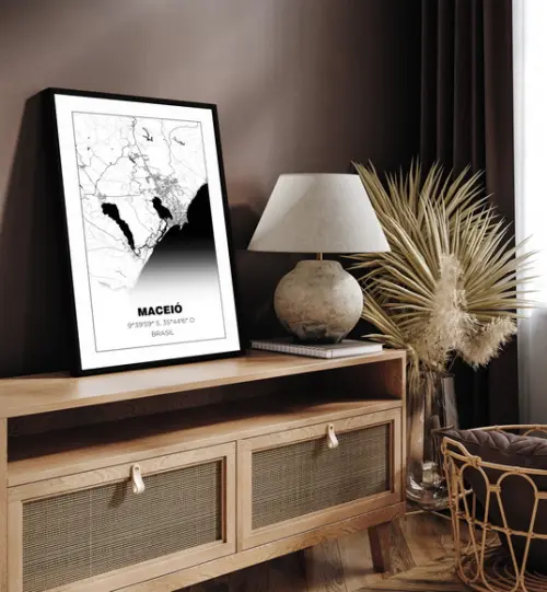 Quadro Decorativo Mapa Alagoas Maceió Nordeste com Moldura