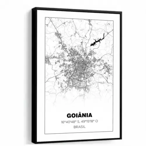 Quadro Decorativo Mapa Goiânia Goiás Preto e Branco Moldura