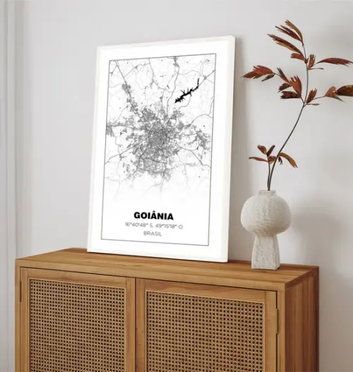 Quadro Decorativo Mapa Goiânia Goiás Preto e Branco Moldura