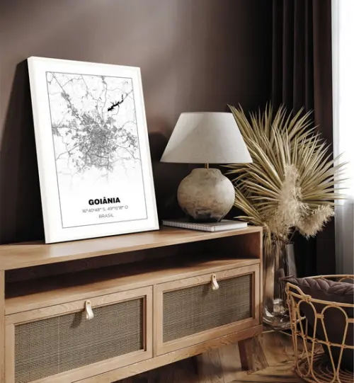 Quadro Decorativo Mapa Goiânia Goiás Preto e Branco Moldura