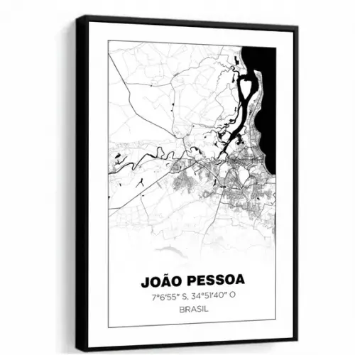 Quadro Decorativo Mapa João Pessoa Nordeste Paraíba Moldura