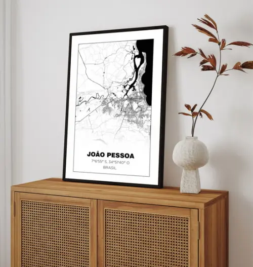 Quadro Decorativo Mapa João Pessoa Nordeste Paraíba Moldura