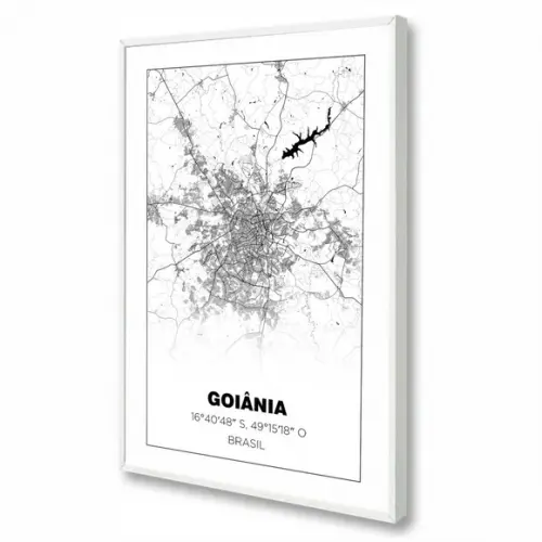 Quadro Decorativo Mapa Goiânia Goiás Preto e Branco Moldura